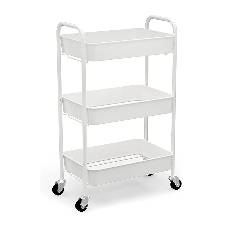 New household carbon steel three storey kitchen storage rack trolley cart organizer  foldable kitchen trolley with wheels