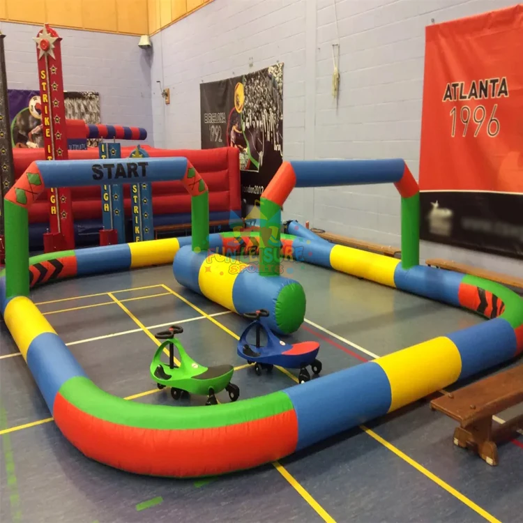 Outdoor carnival party portable air sports arena kart racing inflatable race track for sale