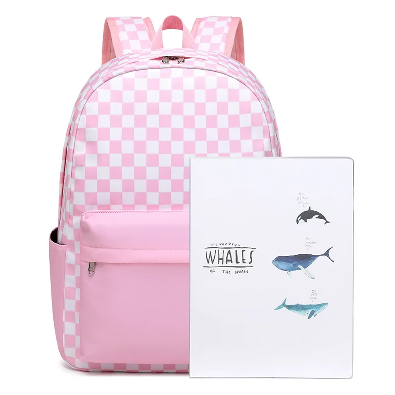 3 In 1 Kids Backpack And Lunch Box Sets School Bag Plaid  School Backpack Set with pencil  Bag