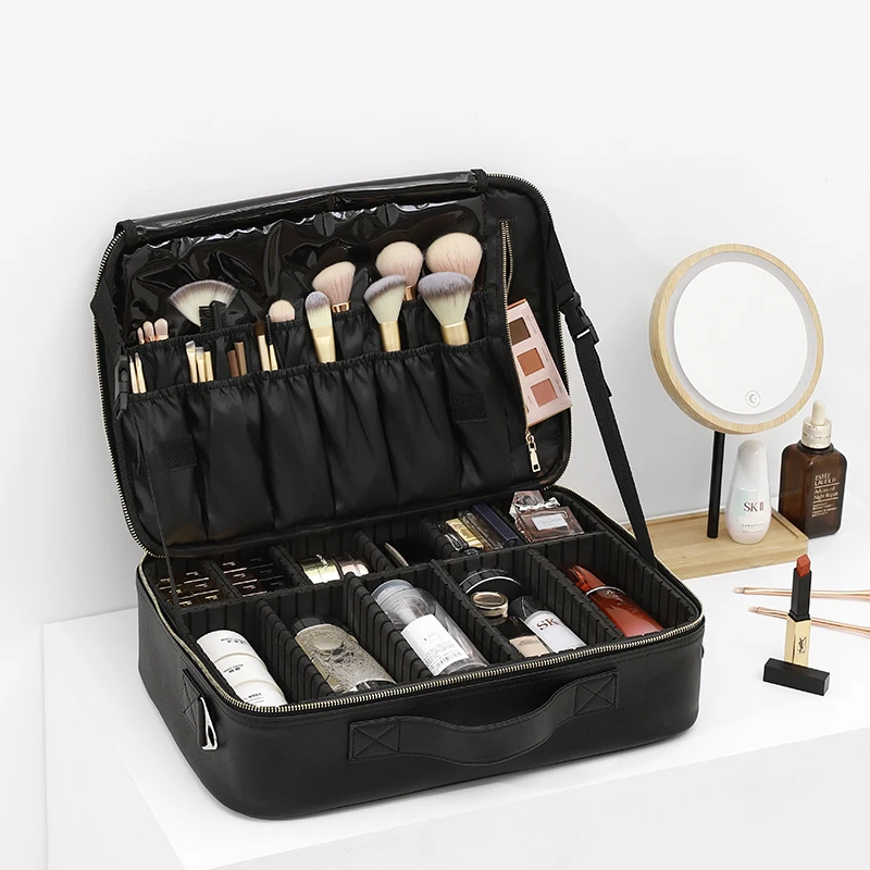 3 Layers Waterproof Travel Makeup Tool Case Professional Organizer Accessories Case Cosmetic&Makeup Bag with Adjustable Divider