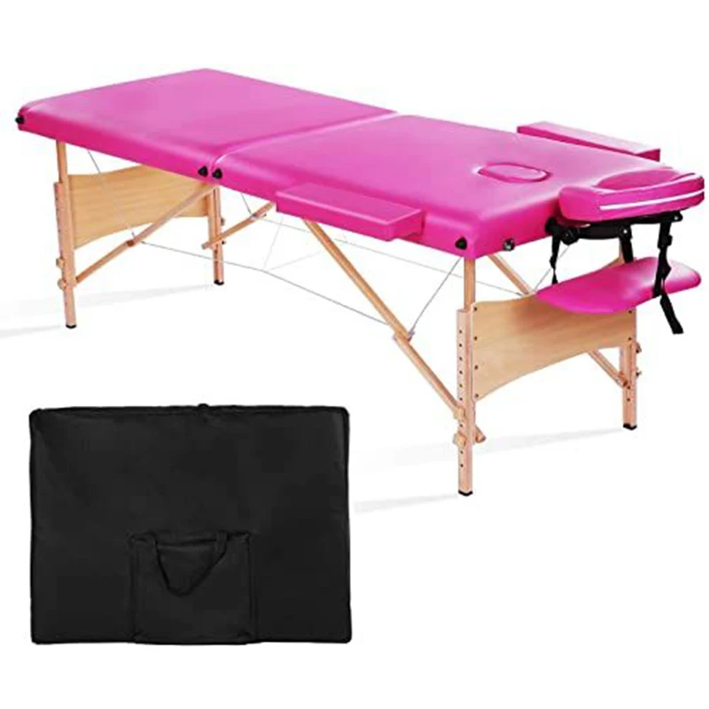 
Height Adjustable Pink Color Folding Wooden Massage Table 300kg Weight Limit Portable Massage Table Beauty Bed 