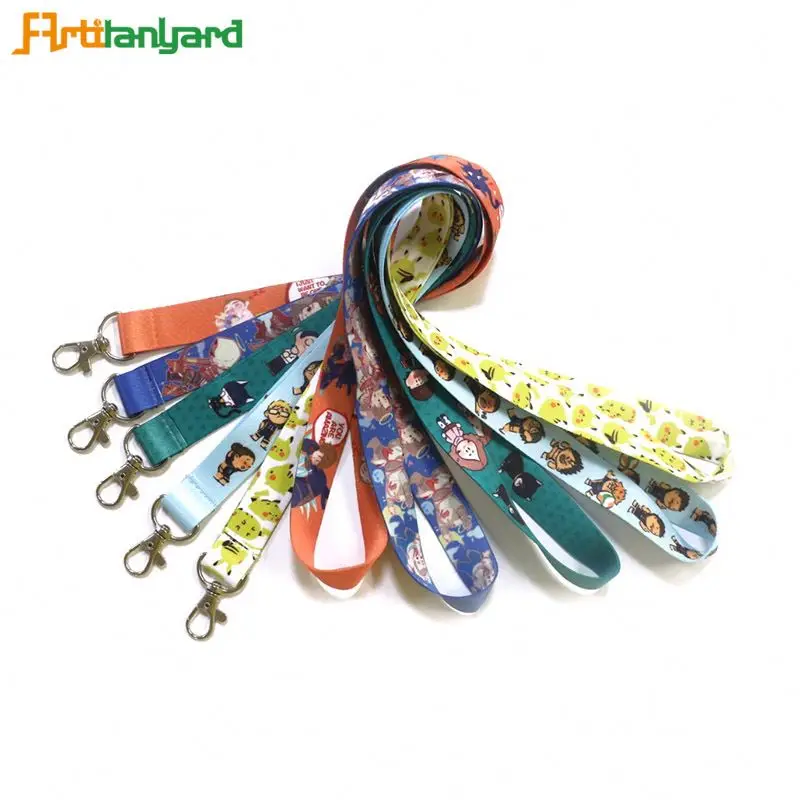 Polyester Cord Satin Material College Multiple Bling Color Imprinting Souvenir Children Favor Popular Cartoon Character Lanyards