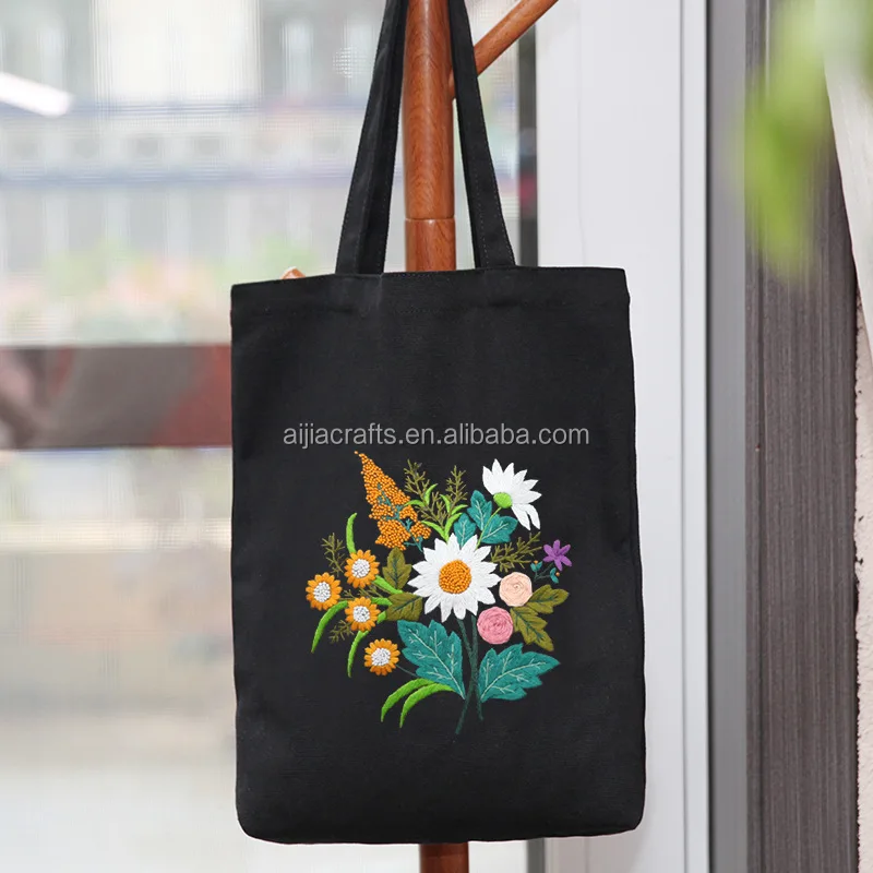 DIY Needlepoint Kits, Embroidery Starter kit for Beginners with Embroidery Pattern Canvas Tote Bag