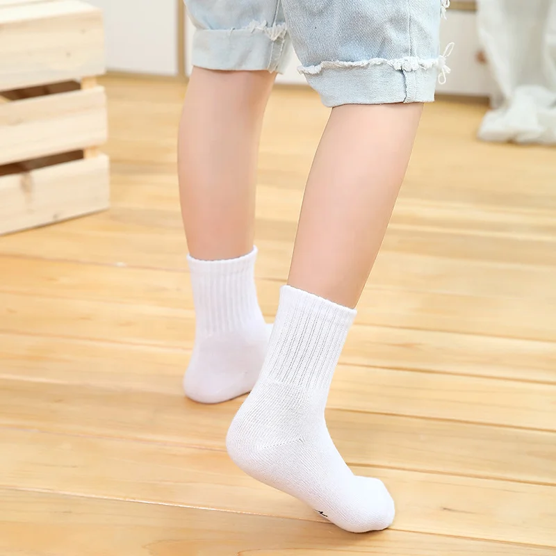 Young Boy Cotton Socks Teen School Exercise Custom Kids White Socks With Logo