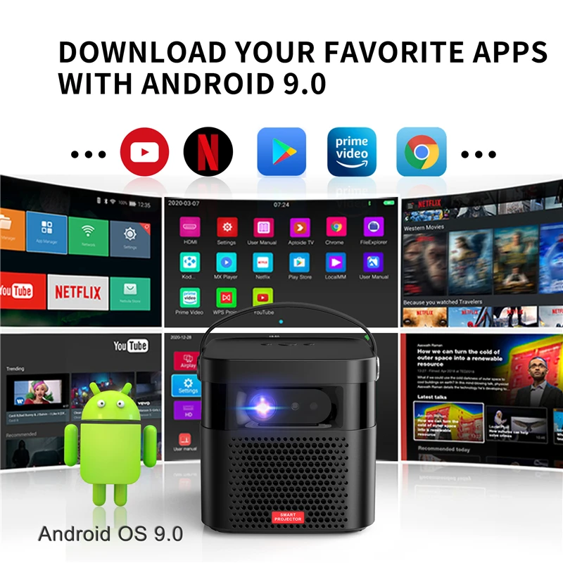 Rechargeable Battery Multi-Interactive 2+32GB 300 ANSI High Brightness Portable WIFI Projector 4K 3D HD Projector