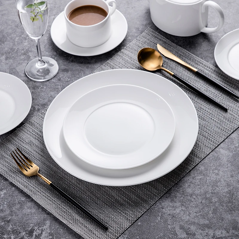 Crockery dinner sets white dinner dinnerware dinner set low moq fork and spoon tableware cutlery set plates for restaurants