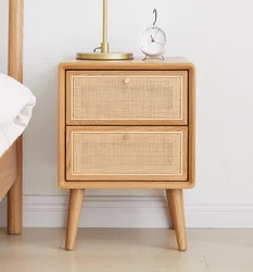 Amazon best selling free sample Factory Supplier Wooden Storage Side Table With rattan drawer for bedroom