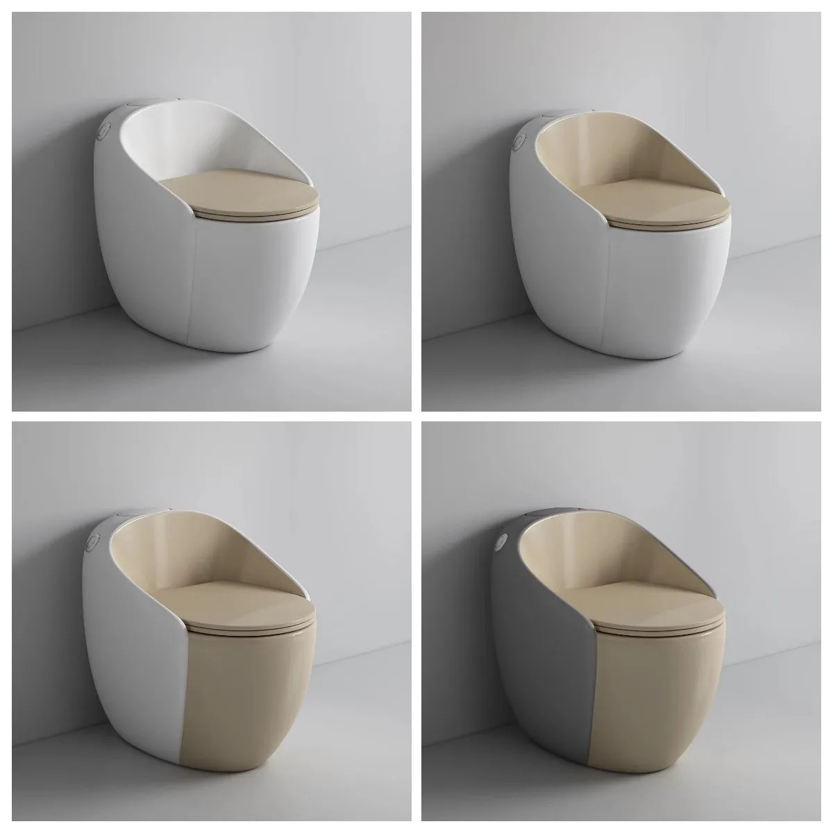 New model modern bathroom white black color s trap one piece egg shaped ceramic WC toilet bowl