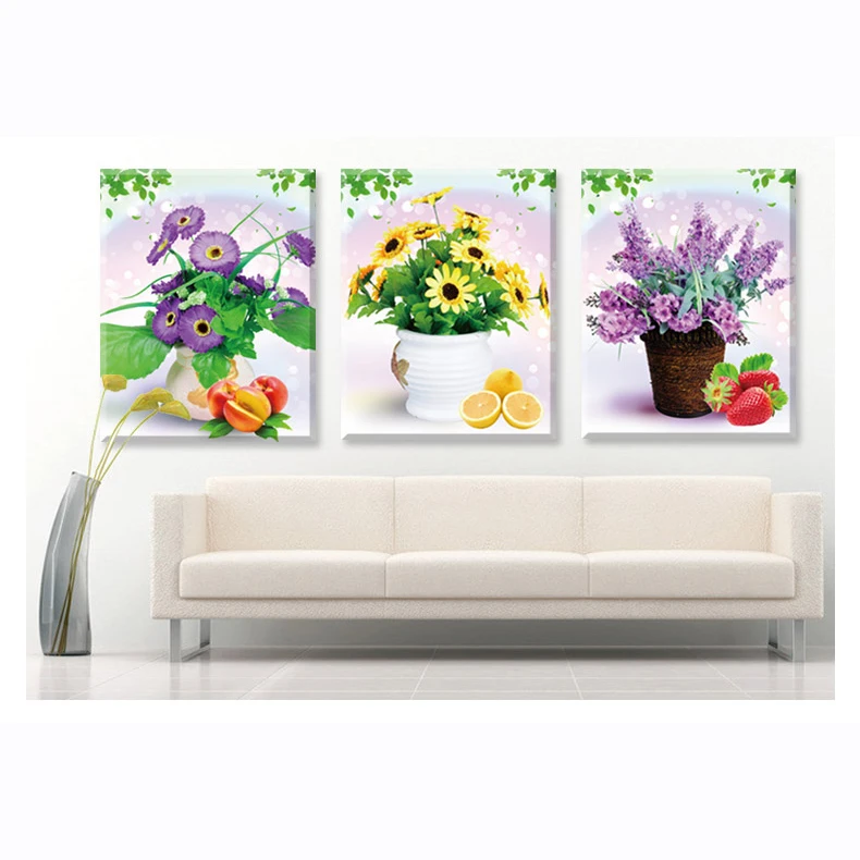 Print On Canvas Triptych Flowers Paintings DIY 2021 Diamond Painting
