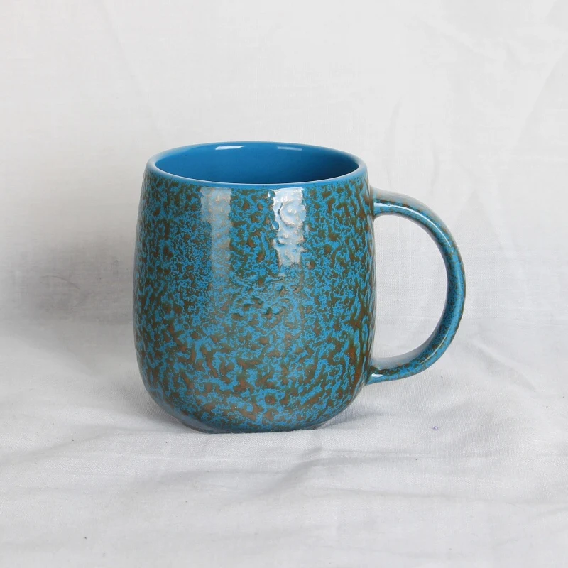 Stoneware round reactive glaze ceramic mugs red tea 410ml coffee mug with handle hot sale