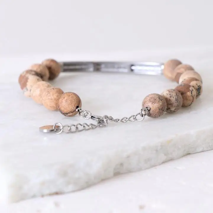  Wholesale Natural Stone Bangle Jewelry Couple Stainless Steel Inspirational Charms 8mm Map Beads Bracelet For