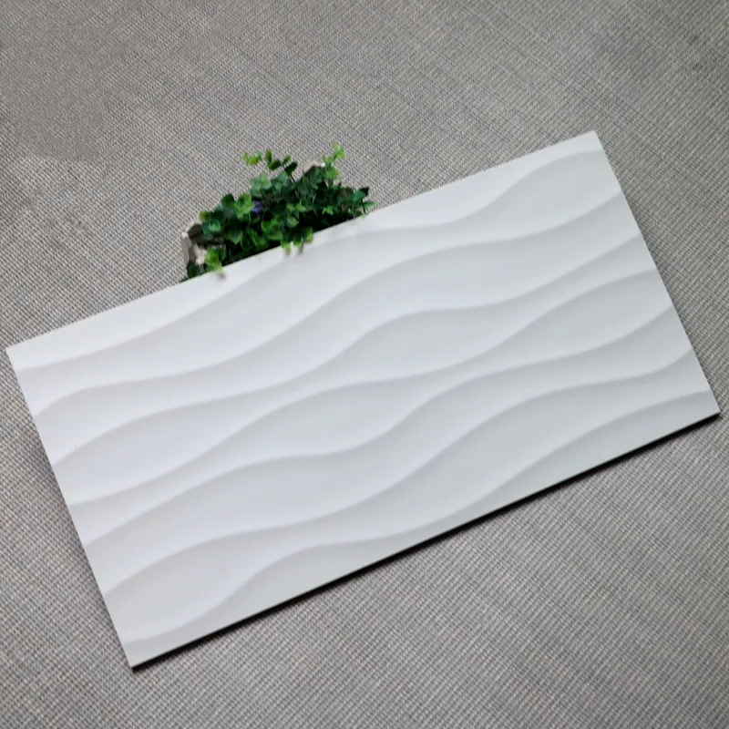 300x600 decorative 3D wave pure white and black ceramic bathroom wall tile