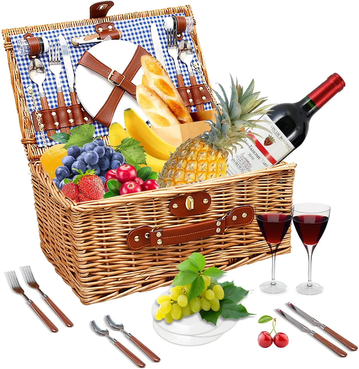 2 4 People Woven Hamper Camping Wicker Willow Picnic Basket