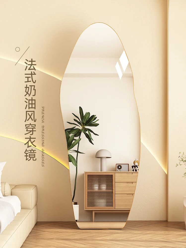 Custom  large Irregular shape full-length floor mirror personalized high end  full body l mirrors decoration bathroom