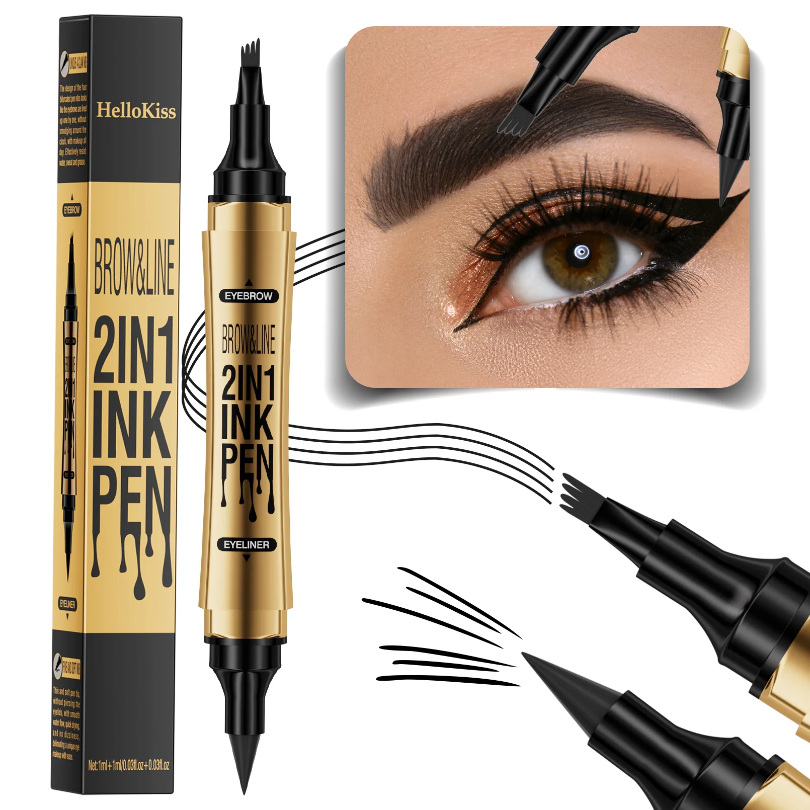 Eyebrow Pencil Soft Brown Quick-drying Waterproof and Long Lasting Dual-Ended Microblading Eyebrow Pen and Eyeliner Pen