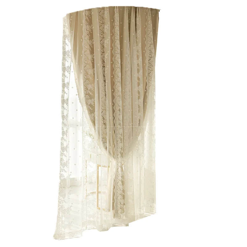 Double Lace Curtains Bedroom Living Room Cream Ins Wind Woven Fabric Full Blackout Pinch Pleat Europe Yarn Dyed Window Included