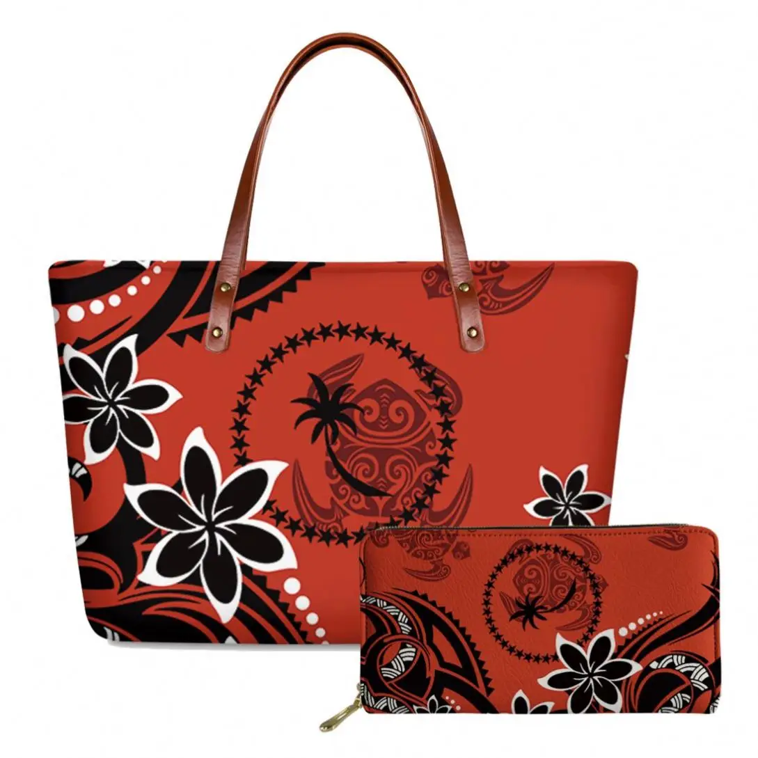 2023 Large Handbags For Ladies Designers Girl Bags Plumeria Coconut Tree Hibiscus Pattern Purse Shoulder Bag Ladies Trendy Purse