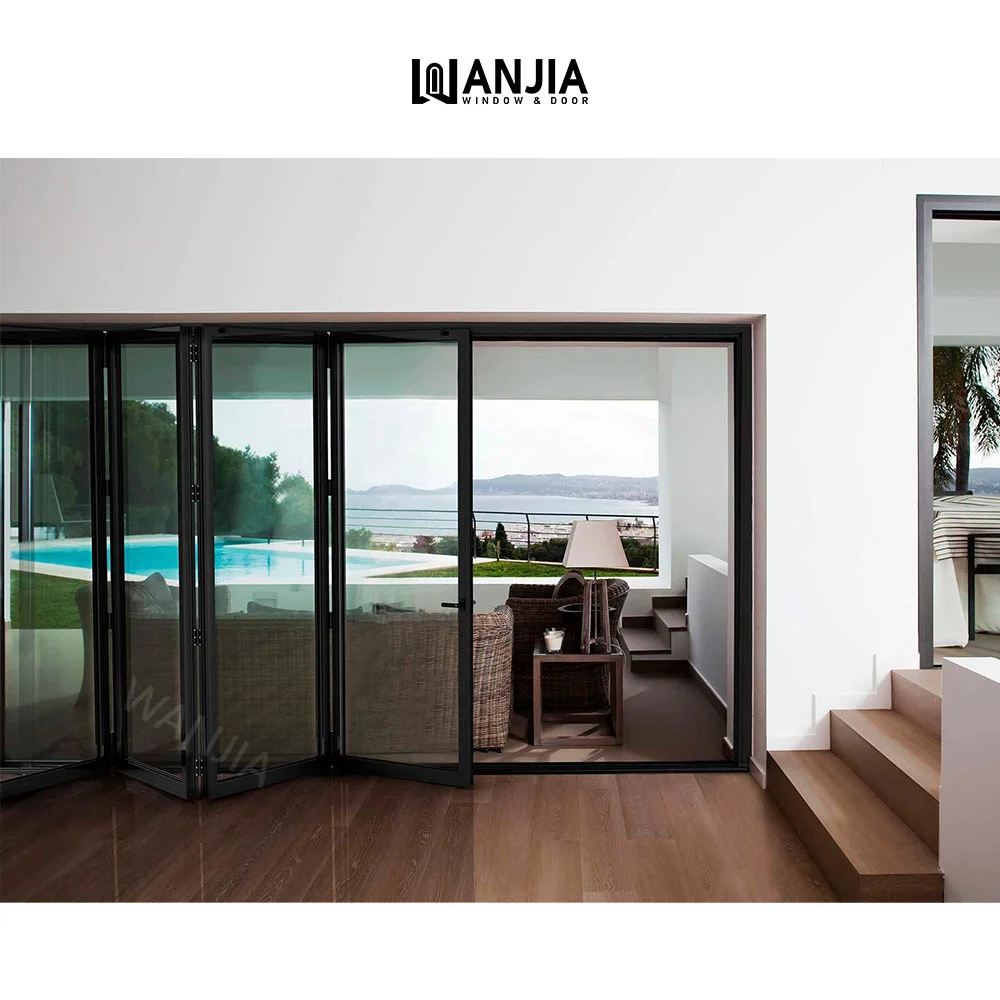 Electric Sound Proof Aluminum Exterior Door French Balcony Patio Doors Low E Glass Aluminum Bifold Folding Door