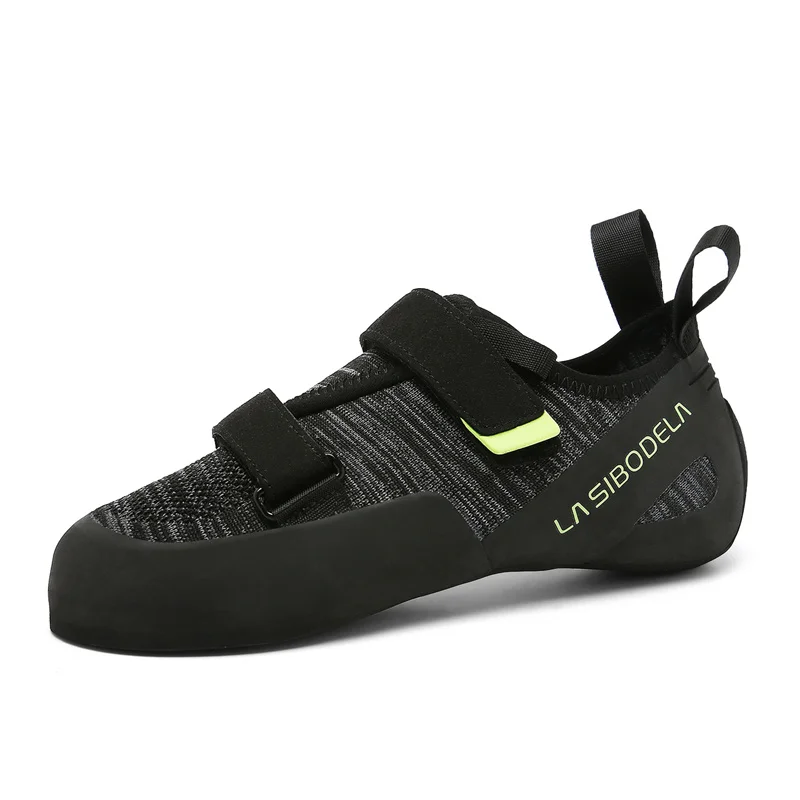 Professional indoor climbing shoes with woven breathable fabric