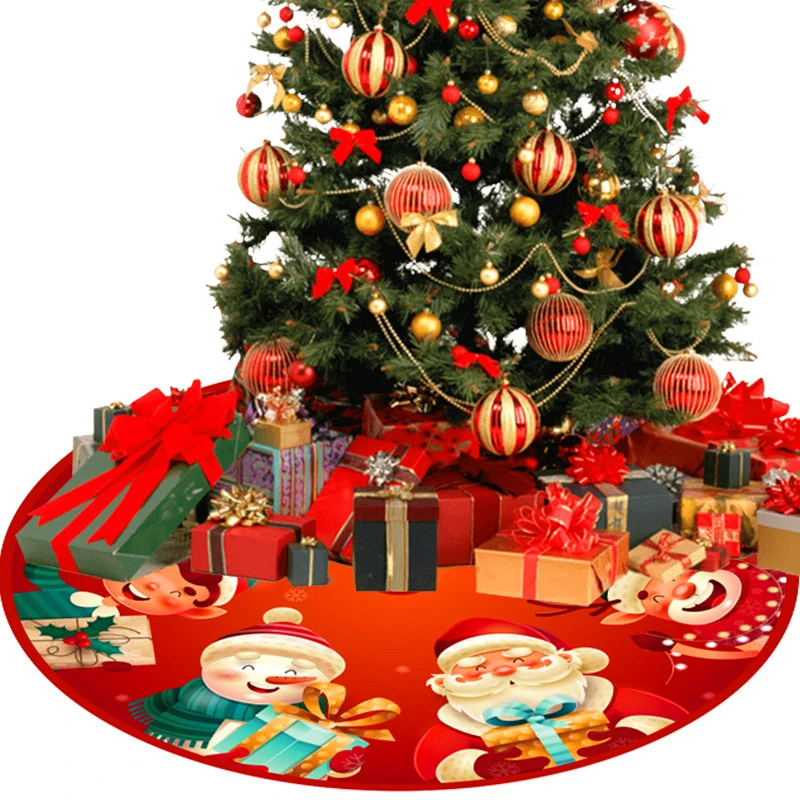 90cm Large Round Embroidery Tree Skirt Short Plush Floor Cover Mat Home Christmas Tree Cushion Scene Decoration Supplies