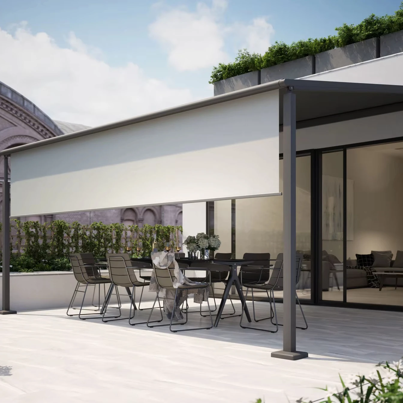 Garden patio waterproof auto shade screens tubular motor motorised roller zip track outdoor blinds