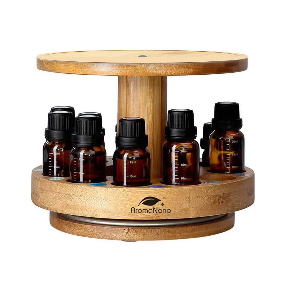 AromaNano Essential Oil Storage Holders Diffuser Organizer Rack Bamboo Diffuser Rotating Display Stands Essential Oil Holder