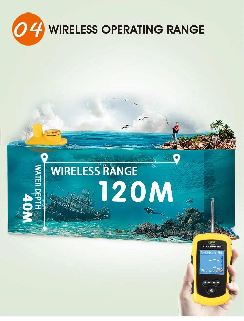 Portable Fish Depth Finder Water Handheld Fish Finder Sonar Boat Transducer Fishing echo sounder