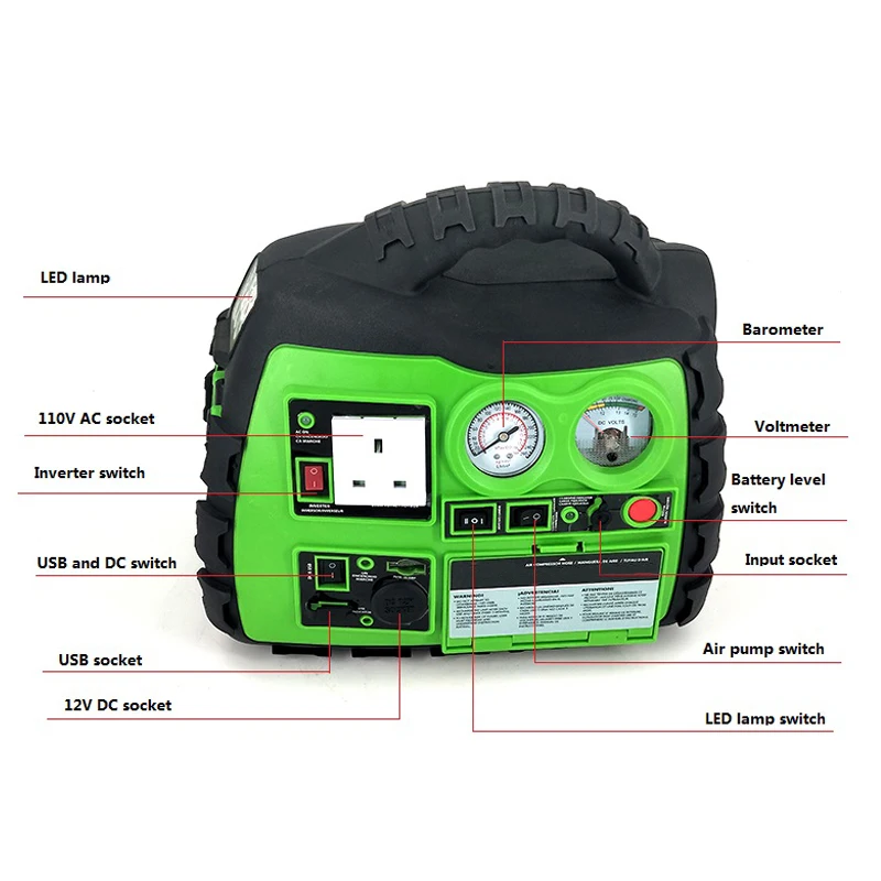 
Wholesale Multi Function Wireless Speaker Radio Receiver Car Battery Jumper Multifunctional Jump Starter Portable 