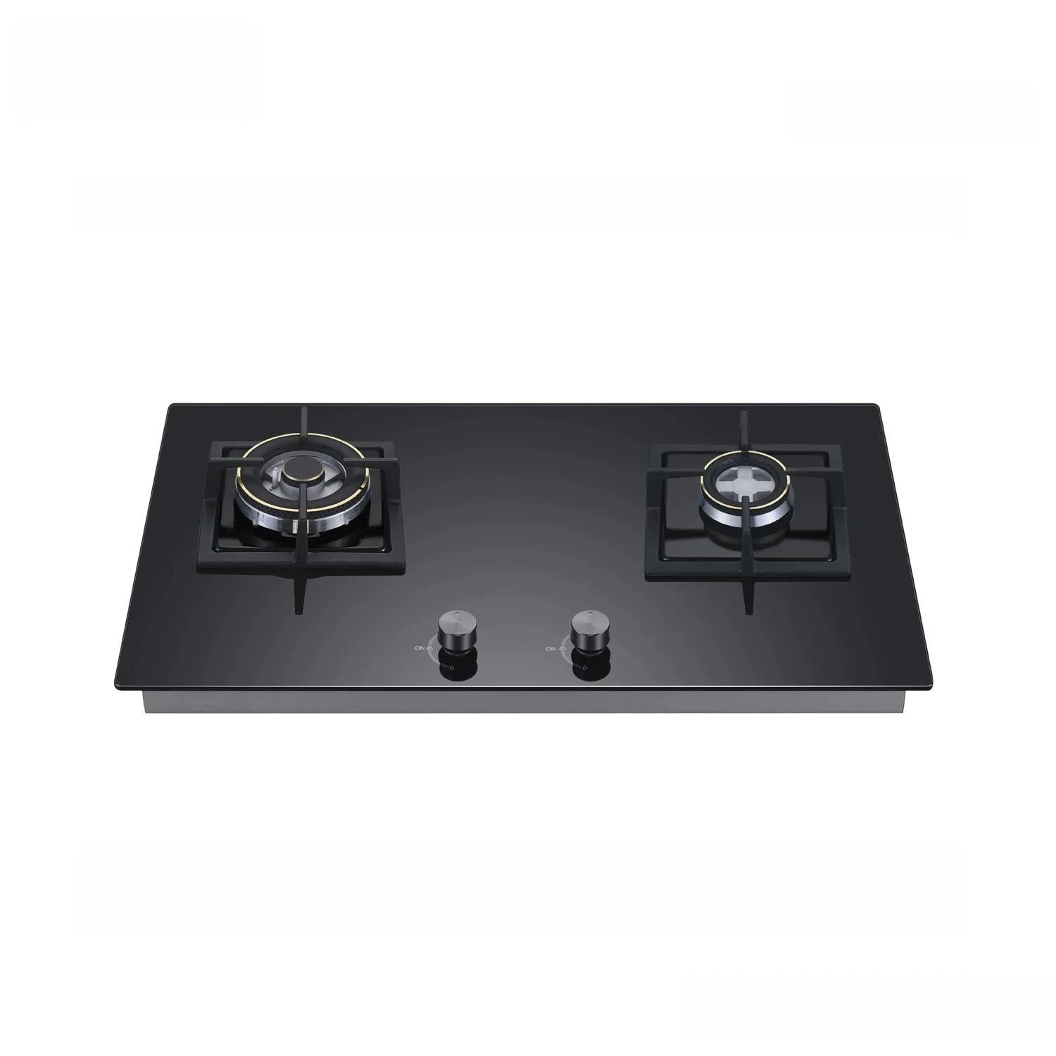 Elegant Two-Burner Gas Stove Fast Ignition System Easy-to-Clean Tempered Glass Surface Cast Iron Ceramic Installation on Table