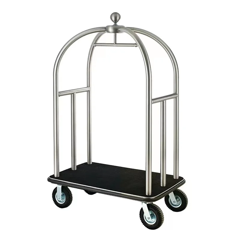 Hotel decorative gold stainless steel bellman trolley concierge birdcage trolley luggage cart