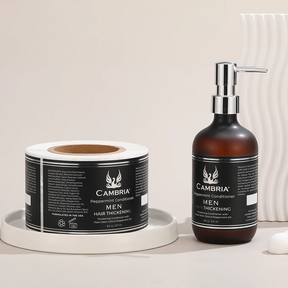 Custom Logo Printing Silver Foil Sticker Cosmetic Shampoo Bottle Adhesive Paper Stickers Roll Packaging Labels