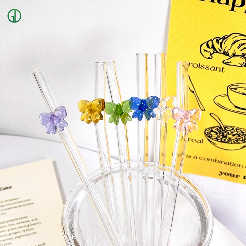 New design glass straw reusable straw with bowknot creative straws