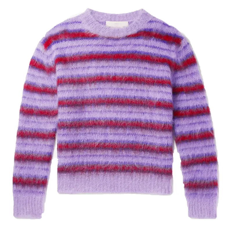 Custom OEM & ODM sweaters men mohair Fuzzy Jacquard Long Sleeve knitwear winter crew neck pullover custom mens sweaters