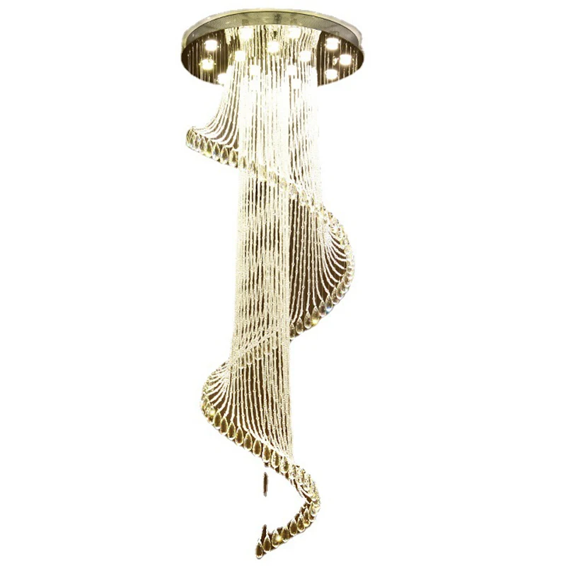 New Design Indoor Decoration Staircase Stairwell Lighting Villa Stair Tall Crystal Chandelier LED Lamp