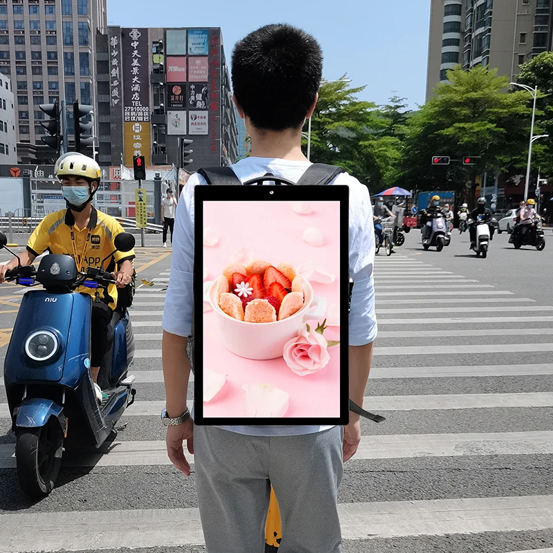 Outdoor/Indoor Advertising Display 21.5 Inch Vertical Portable Advertising Player Human Walking Lcd Digital Backpack Billboard