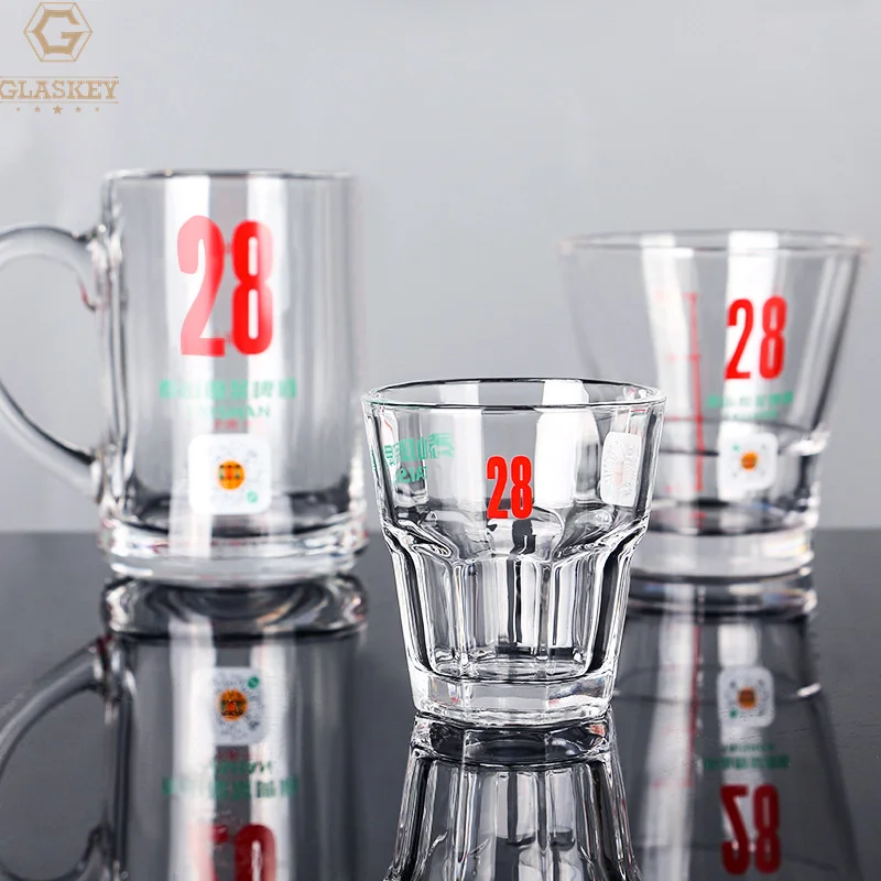 Custom Decal Glass Beer Mug With Handle Beer Tasting Glass Short Glass Cups For Beer