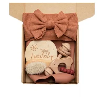 Newborn Baby Wood Silicone Shower amazon hot Gift Set Baby Bathing Teether Gift Toy Set  baby toy set