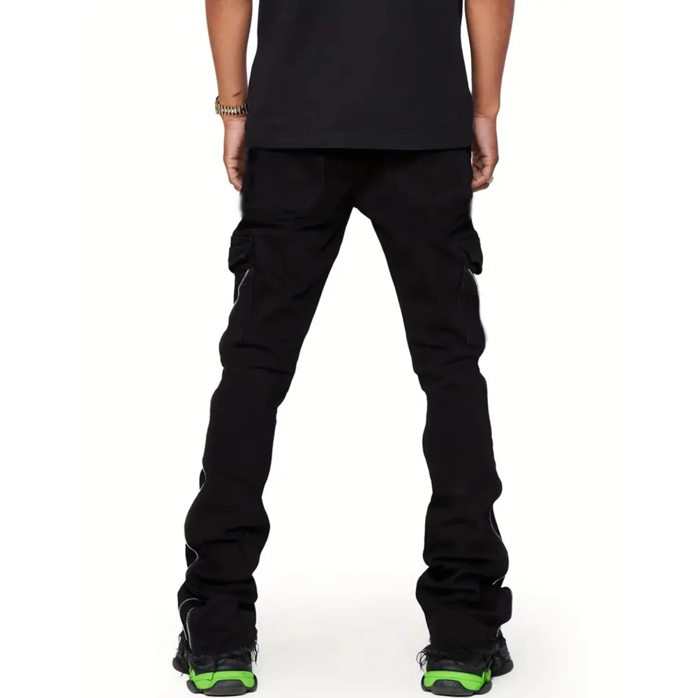 Distressed Cargo Jeans for Men - Slim Fit Denim Pants with Streetwear Style and Punk Edge