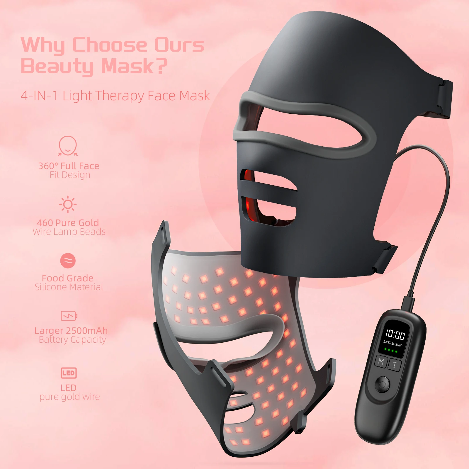 Portable LED Photon Beauty Mask for Home Spa Infrared Home LED Face Mask Light Therapy Skincare Anti-Wrinkle Face Masks
