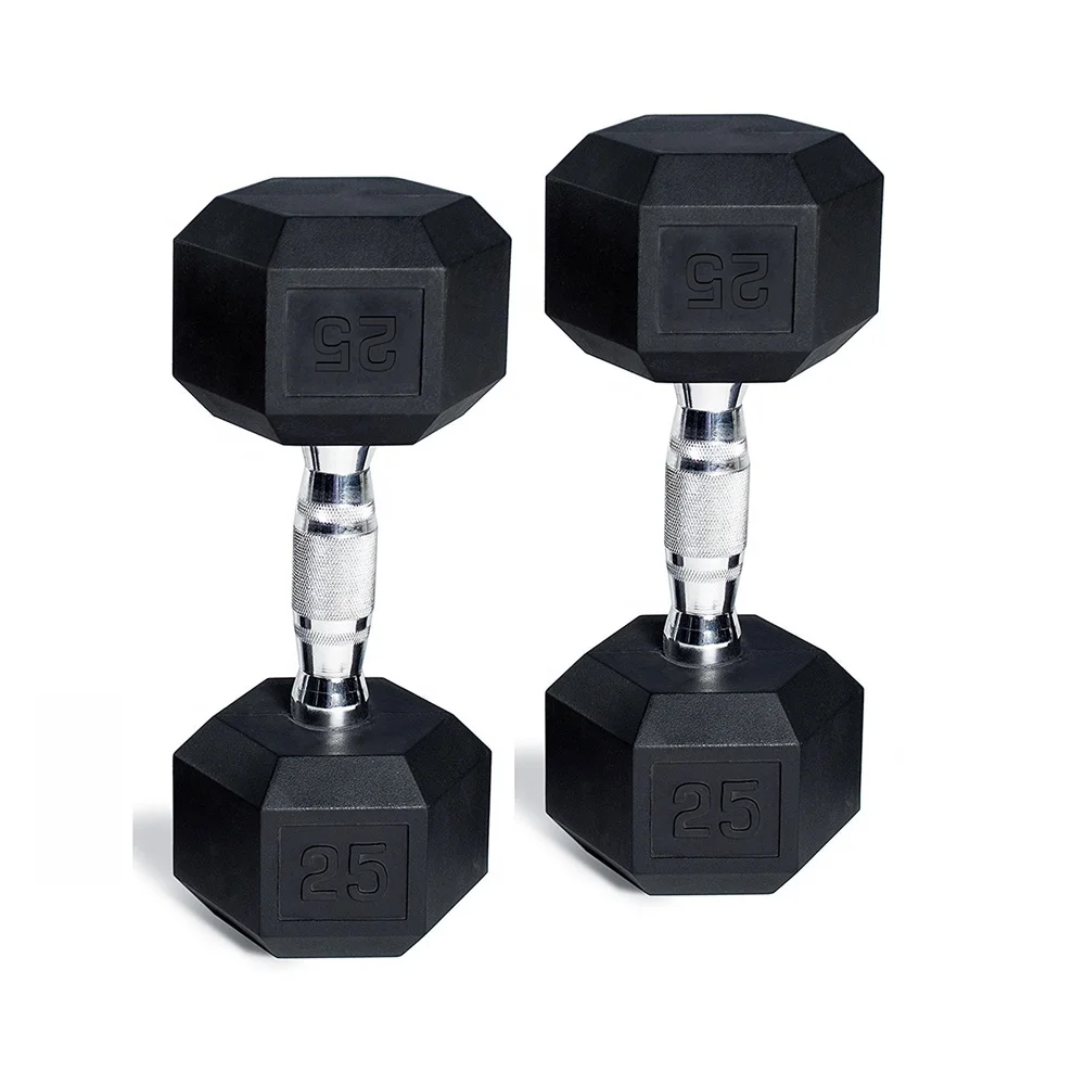 Custom Printed Logo Wholesale Home Gym  PVC PEV 3-100LB  50kg 100kg Weighted Rubber Hex Dumbbell
