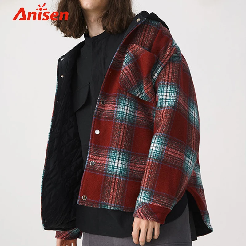 
plaids hoodies quilted jacket customized streetwear windbreaker flannel shirt jacket 