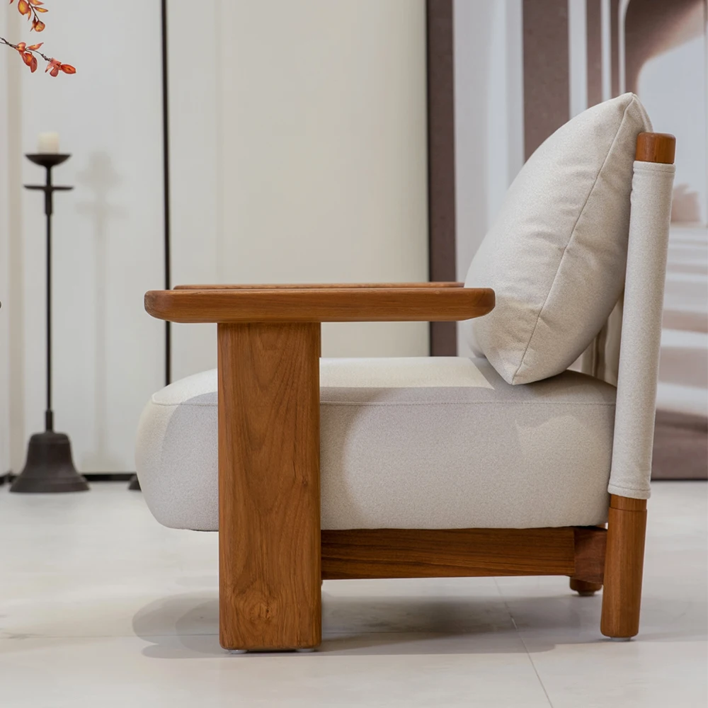 Modern Outdoor Upholstered Sofa Chair Living Room Fabric Ice Cream Exterior Design Accent Arm Chair Wooden Frame Armchair