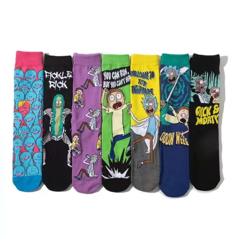 A089 Cartoon socks animated Timo and Rick cartoon tube socks personality socks