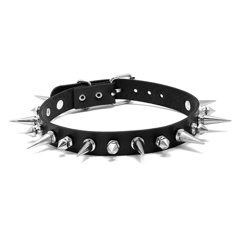 2021 Punk Goth Metal Spike Studded Leather Collar Choker for women high quality club sexy jewelry cool necklace