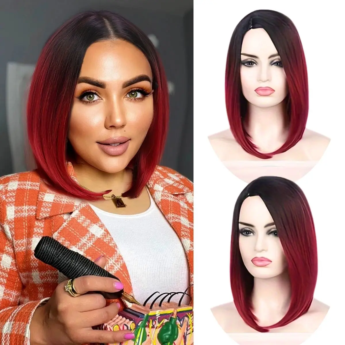 Anxin Short  Party Straight Ombre Hair Bob Wigs For Women