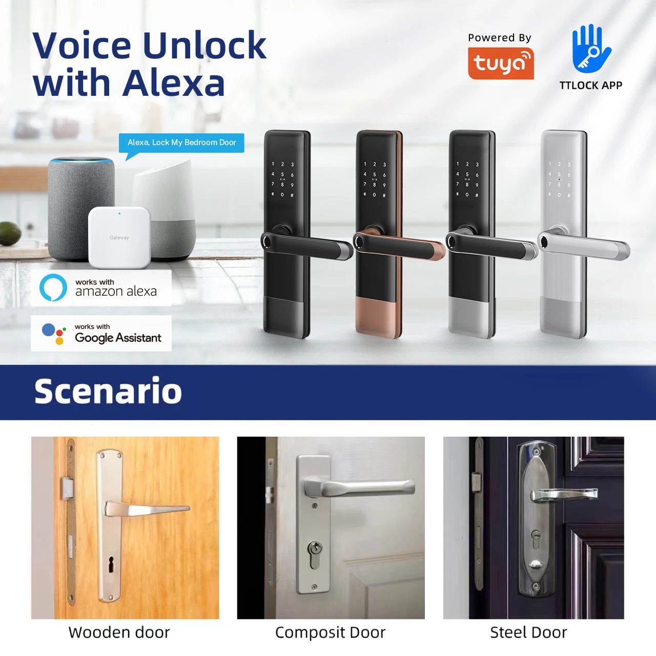 Home Security Digital Electronic Lock Tuya Ttlock Waterproof Smart Fingerprint Lock BLE WIFI Smart Door Lock