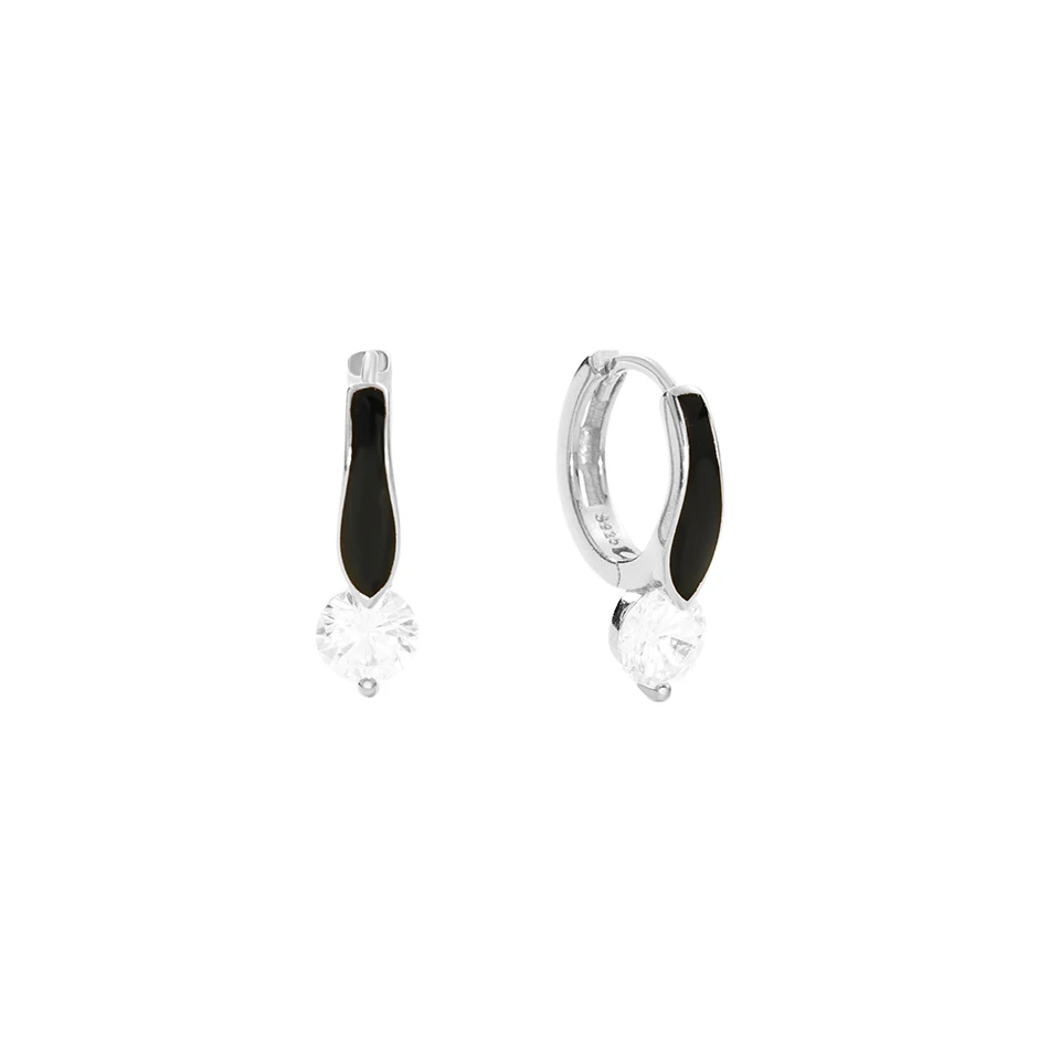 nagosa wholesale women 18k gold vemeil jewelry 925 sterling black enamel zirconia hoop earrings