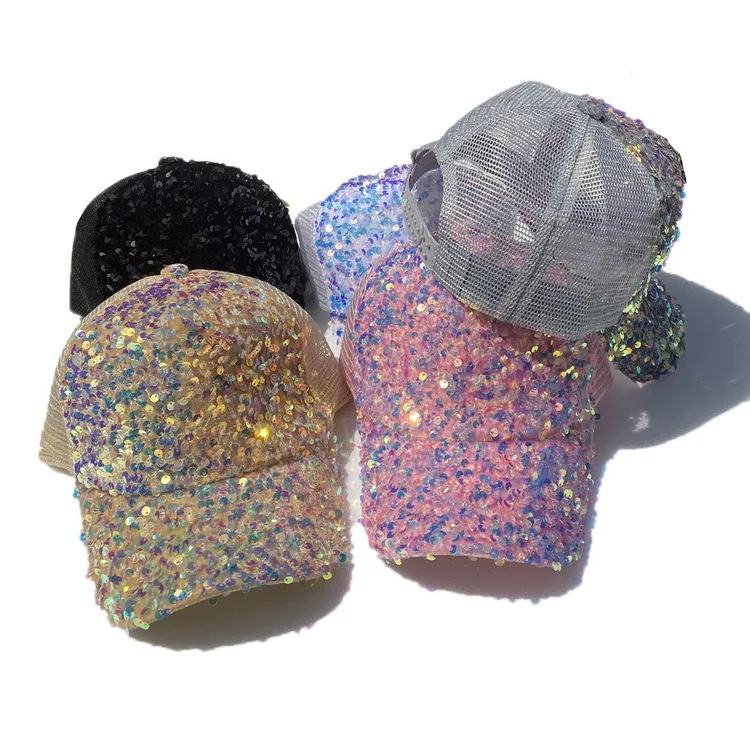 2022 new fashion factory logo custom women lady sequins summer outdoor sunshade casual baseball hat peaked cap