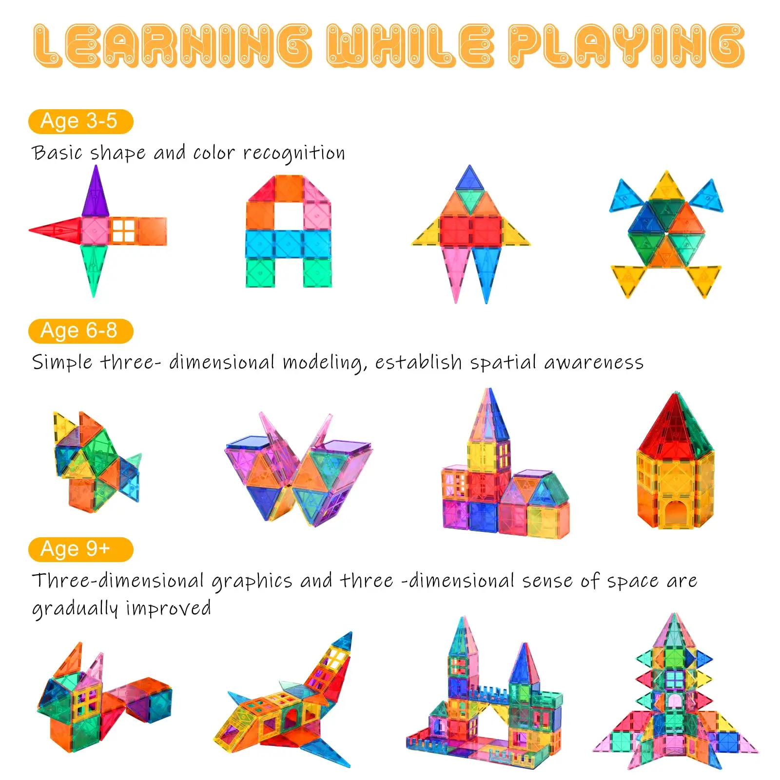 Super strong Magnetic 100Pcs Toys Building Tiles 3D Magnet Building Blocks Set for Kids STEM Educational Preschool for Toddlers