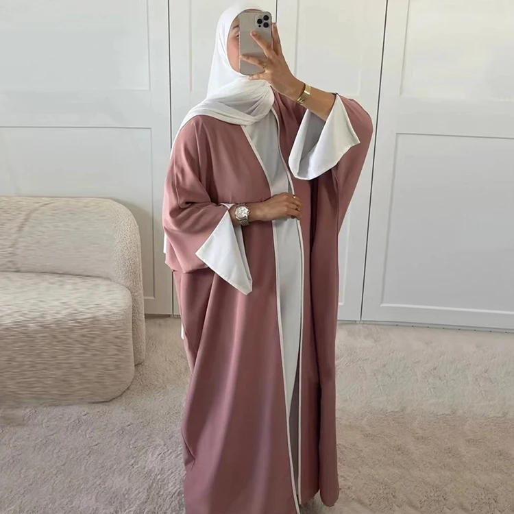 Big Batwing Open Abaya Kimono Dubai Luxury White Edge Muslim Cardigan Abayas Women Turkish hijab Dress Kaftan Islamic Clothing